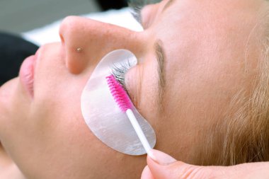 Eyelash extension procedure, woman eye with Long eyelashes clipart