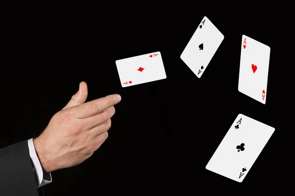 Quatro Ases Está Mão Jogador Poker Sorte — Fotografia de Stock