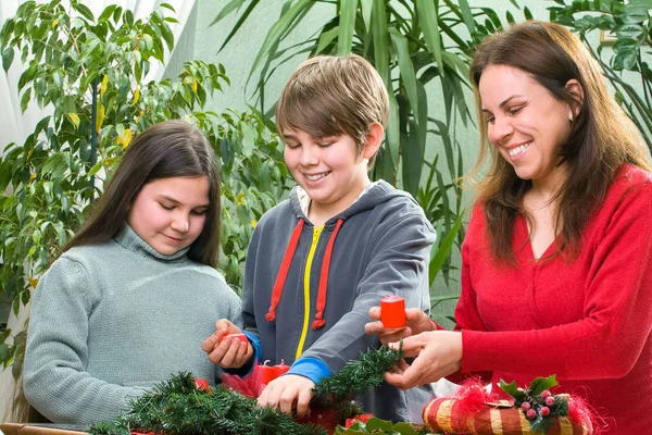 Young Happy Family Getting Ready Christmas Advent Celebrations — Stock Photo, Image