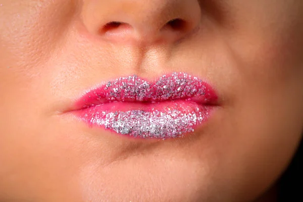 Close Uma Bela Sexy Lábios Naturais Detalhes Maquiagem Lábios Beleza — Fotografia de Stock