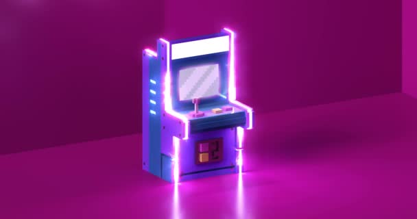 Retro Arcade Videojáték Konzol Neon Ragyogó Hatás Render Illusztráció — Stock videók