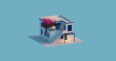 Akdeniz evi izometrik 3D çizim çizimi