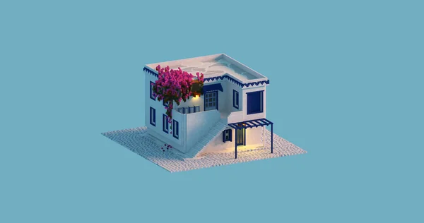 Akdeniz evi izometrik 3D çizim çizimi