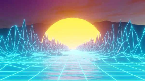 Talls Scene Synthwave Retrowave Disco Bakgrunn Futuristisk Cyberoverflate Gjengitt Illustrasjon – stockfoto