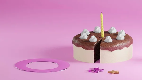 birthday cake, sweet minimal celebration party concept, pastel color, 3d render illustration 4k