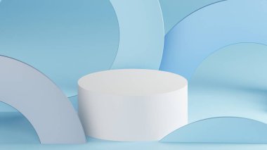 Arkaplan 3d mavi renkte mermer podyum ve asgari mavi duvar sahnesi, kavis arkaplan 3d soyut geometrik şekil mavi pastel renkte. Modern web sitesinde ödül sahnesi.