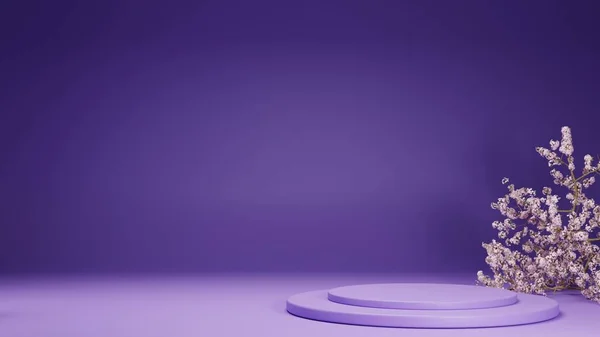 mor arkaplan boş podyum trend sonbahar ağacı konsepti 3D resimleme