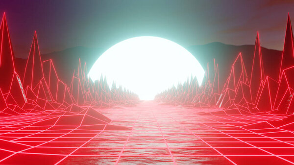 Scene Synthwave Retrowave Music Disco Background Futuristic Cyber Surface Render Royalty Free Stock Images