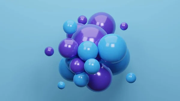プラスチック製のパステルブルーと紫の泡ダイナミックな3D球と抽象的な背景 光沢のあるボールの3Dレンダリングイラスト 現代の流行のバナーやポスターデザイン — ストック写真