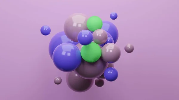 动态三维球体背景 塑料糊状紫色和霓虹灯绿色气泡 三维渲染光滑球的图解 现代流行横幅或招贴画设计 — 图库照片