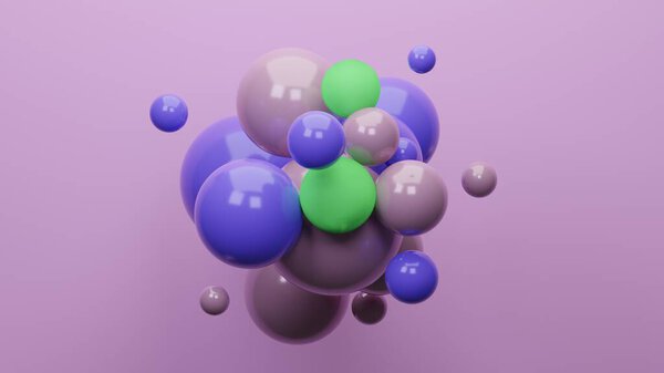 Abstract Background Dynamic Spheres Plastic Pastel Purple Neon Green Bubbles Stock Image