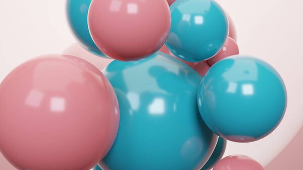 Abstract Background Dynamic Spheres Plastic Pastel Pink Blue Bubbles Render Stock Image
