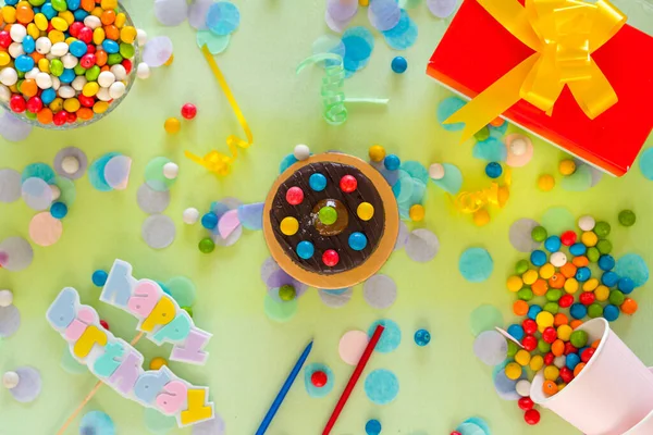 Concepto Cumpleaños Fondo Color Festivo Fotografía Plana — Foto de Stock