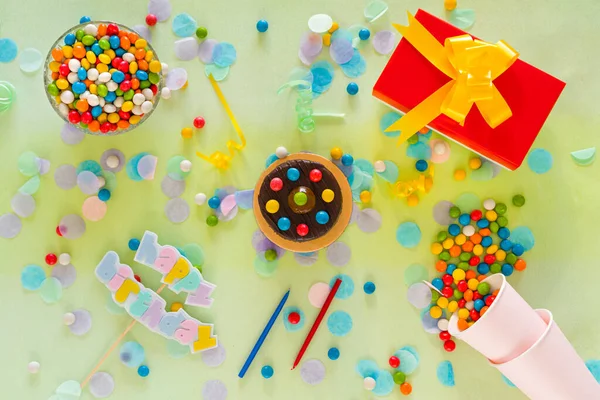 Concepto Cumpleaños Fondo Color Festivo Fotografía Plana — Foto de Stock