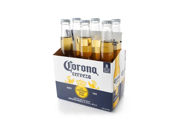 Hat Doboz Corona Extra Sört Izoláltak Fehér Alapon Alkoholtartalmú Ital — Stock Fotó