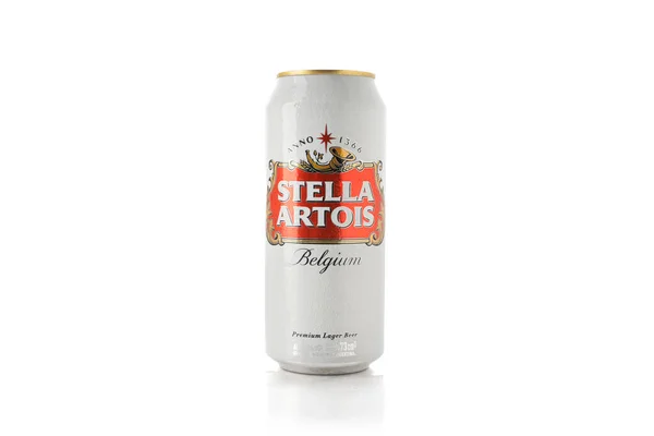 Пиво Стела Артуа Може Бути Ізольоване Білому Тлі Алкогольний Напій — стокове фото
