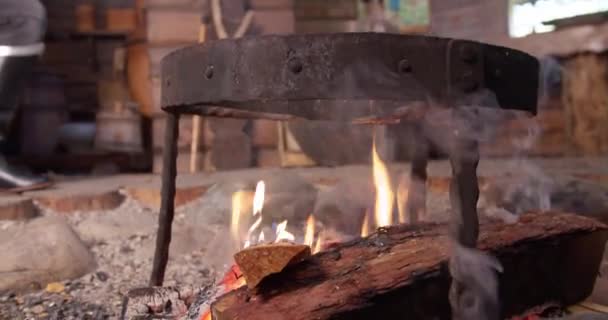 Fuego ardiente en la chimenea. En cámara lenta. Un clip de bucle de una chimenea con llamas de tamaño mediano — Vídeo de stock