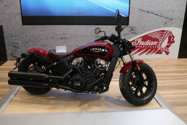 Istanbul, Türkiye - 25 Şubat 2018: Hint Scout Motobike Istanbul Istanbul Sergi Sarayı'ekranda
