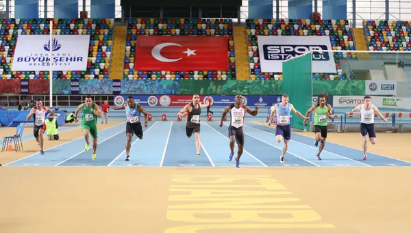 Istanbul Turkiet Februari 2018 Idrottare Kör Meter Istanbul Cup Inomhus — Stockfoto