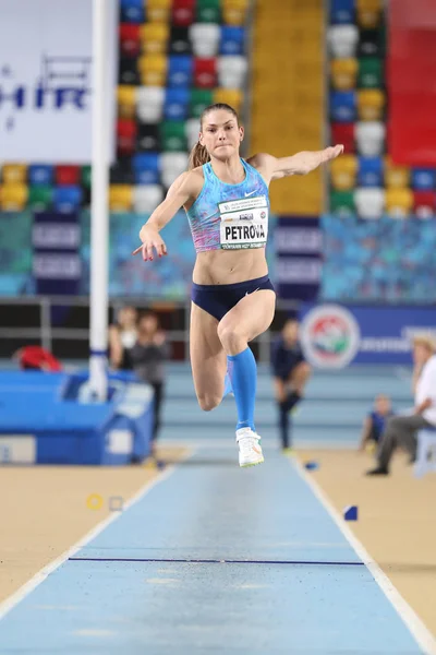 Istanbul Turquia Fevereiro 2018 Atleta Gabriela Petrova Salto Triplo Durante — Fotografia de Stock