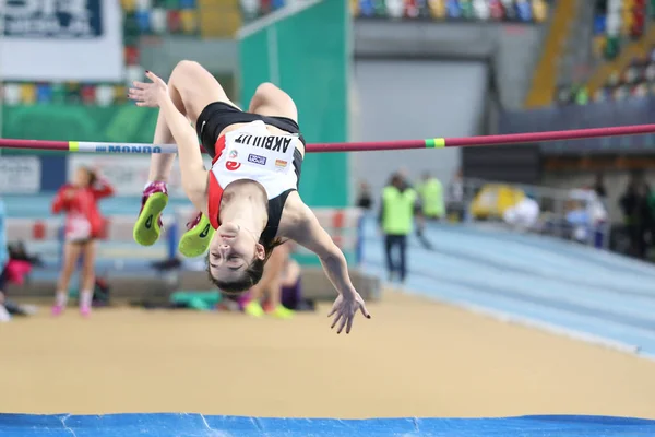 Istanbul Turquia Fevereiro 2018 Atleta Indefinido Salto Altura Durante Copa — Fotografia de Stock