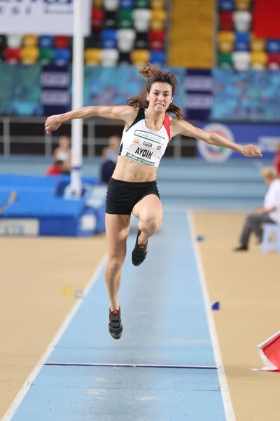 Istanbul Turquia Fevereiro 2018 Atleta Indefinido Salto Triplo Durante Copa — Fotografia de Stock