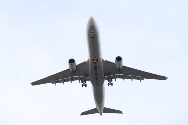 Istanbul, Türkiye - 03 Şubat 2018: Türk Hava Yolları'nın Airbus A330-Istanbul Atatürk Havaalanına iniş 302 (Cn 1499). Senin 328 filo büyüklüğü ve 302 hedefleri Türkiye'nin bayrak taşıyıcı