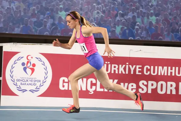Istanbul Türkei Februar 2018 Undefinierter Athlet Läuft Während Türkischer Hallen — Stockfoto