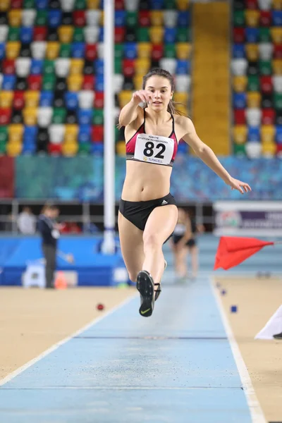 Istanbul Turkey February 2018 Undefined Athlete Triple Jumping Turkcell Turkish — Stock Photo, Image