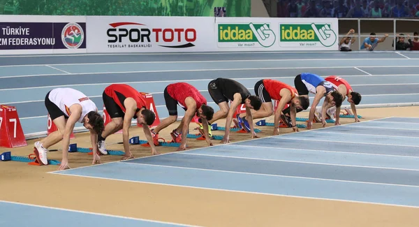 Istanbul Turkey February 2018 Athletes Running Metres Turkcell Turkish Indoor — Stock Photo, Image