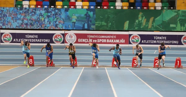Istanbul Turkey February 2018 Athletes Running Metres Turkcell Turkish Indoor — Stock Photo, Image