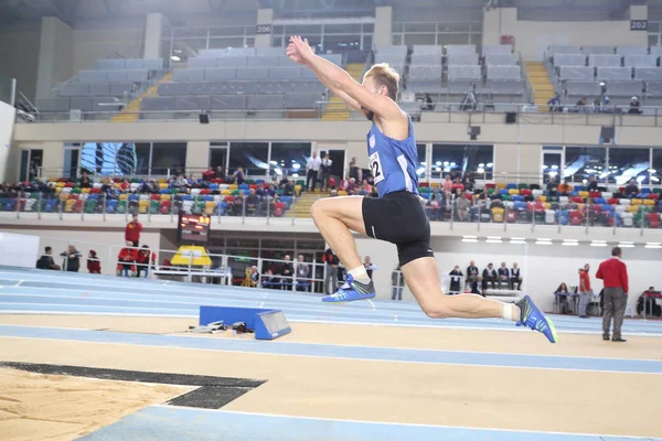 Istanbul Turquia Fevereiro 2018 Atleta Indefinido Triplo Salto Durante Campeonato — Fotografia de Stock