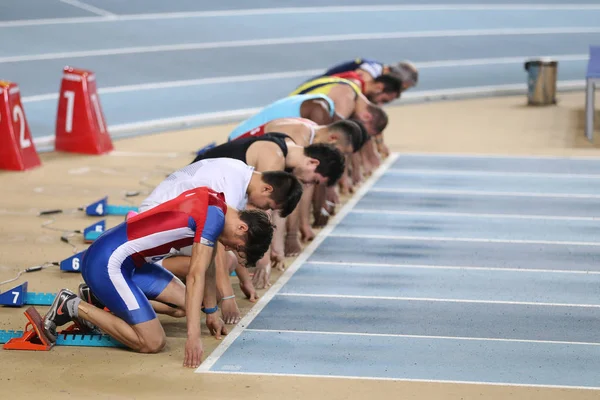 Istanbul Turkey February 2018 Athletes Running Metres Turkcell Turkish Indoor — Stock Photo, Image