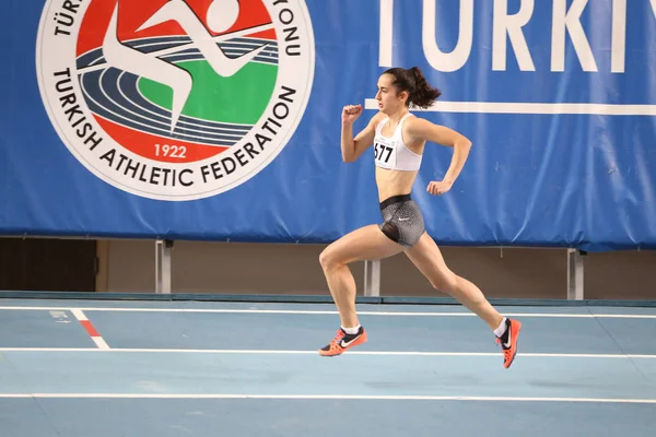 Istanbul Turquia Fevereiro 2018 Atleta Indefinido Correndo Durante Campeonato Turco — Fotografia de Stock