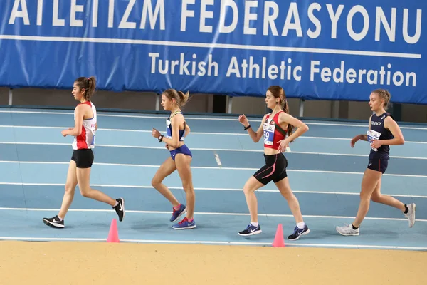 Istanbul Türkei März 2018 Athleten Laufen Beim Internationalen U18 Hallenturnier — Stockfoto