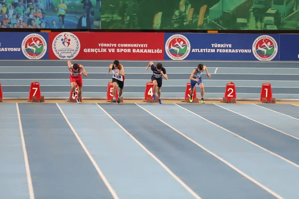 Istanbul Turkey March 2018 Athletes Running Metres International U18 Indoor — Stock Photo, Image