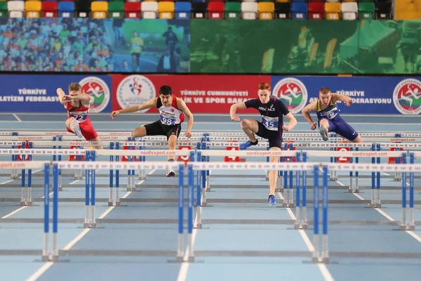 Istanbul Turkey March 2018 Athletes Running Metres Hurdles International U18 — Stock Photo, Image