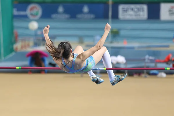 Istanbul Turquia Março 2018 Atleta Indefinido Salto Altura Durante Competições — Fotografia de Stock