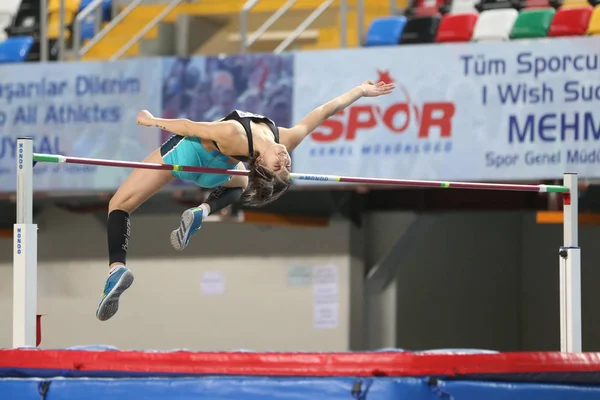 Istanbul Turquia Março 2018 Atleta Indefinido Salto Altura Durante Competições — Fotografia de Stock