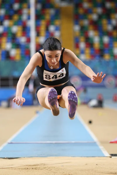 Istanbul Turquia Março 2018 Atleta Indefinido Salto Distância Durante Competições — Fotografia de Stock