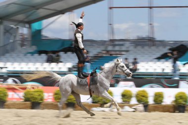 Istanbul, Türkiye - 12 Mayıs 2018: Binicilik gösterisi sırasında Etnospor Kültür Festivali