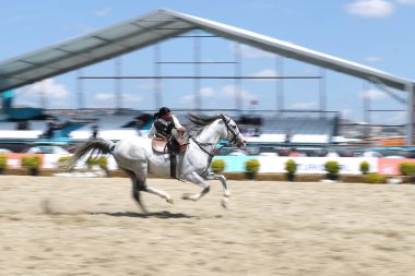 Istanbul, Türkiye - 12 Mayıs 2018: Binicilik gösterisi sırasında Etnospor Kültür Festivali