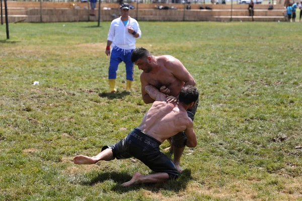 Istanbul Turquía Mayo 2018 Luchadores Petroleros Compiten Durante Etnospor Culture —  Fotos de Stock