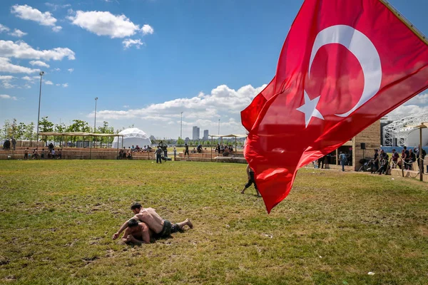 Istanbul Turcja Maja 2018 Olej Zapaśników Konkurować Podczas Festiwalu Kultury — Zdjęcie stockowe