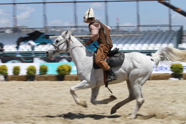 Istanbul, Türkiye - 12 Mayıs 2018: Binicilik gösterisi sırasında Etnospor Kültür Festivali