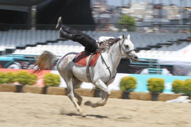 Istanbul, Türkiye - 12 Mayıs 2018: Binicilik gösterisi sırasında Etnospor Kültür Festivali