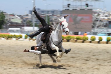 Istanbul, Türkiye - 12 Mayıs 2018: Binicilik gösterisi sırasında Etnospor Kültür Festivali