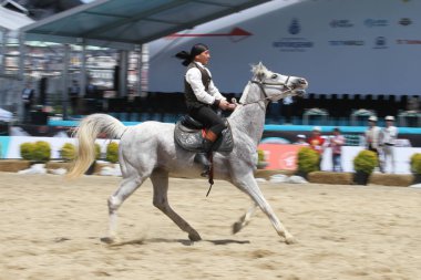 Istanbul, Türkiye - 12 Mayıs 2018: Binicilik gösterisi sırasında Etnospor Kültür Festivali