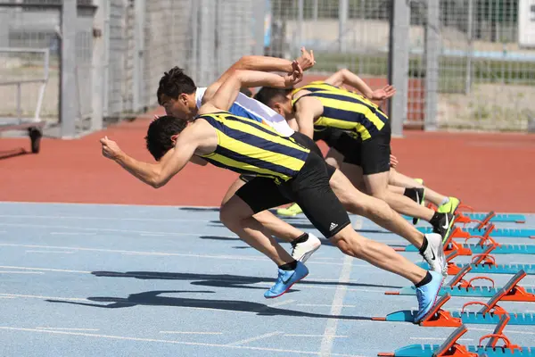 Istanbul Turquía Junio 2018 Atletas Corriendo 100 Metros Durante Campeonato —  Fotos de Stock