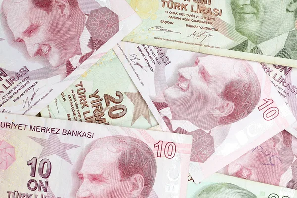 Various Turkish Lira Banknotes Coins Bunch — Stock Photo, Image